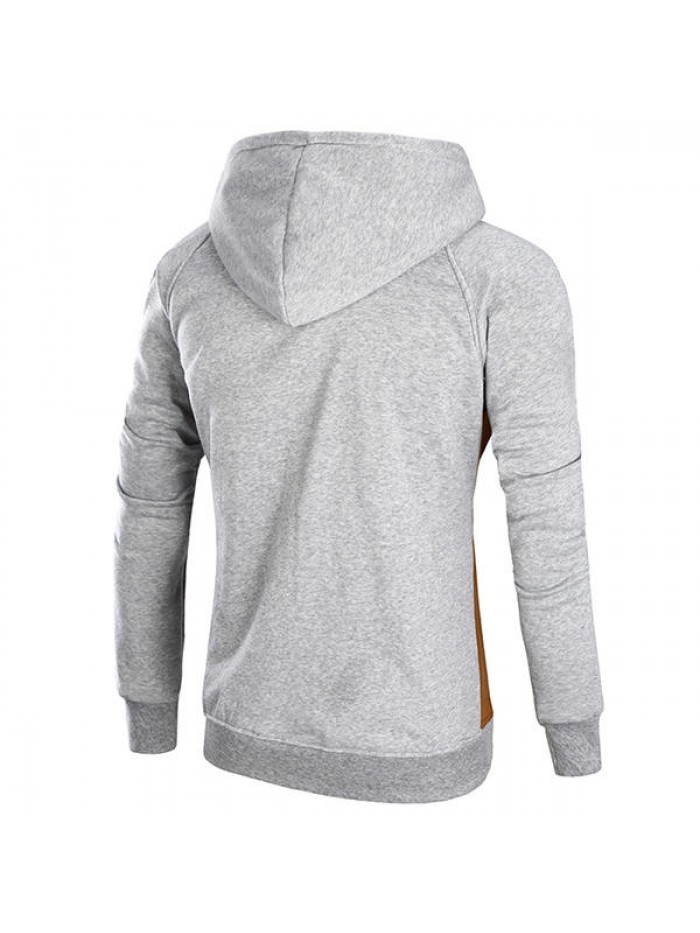 Fashion Color block Splicing Hooded Sweater Mens Long Sleeve Thick Sport Hoodies