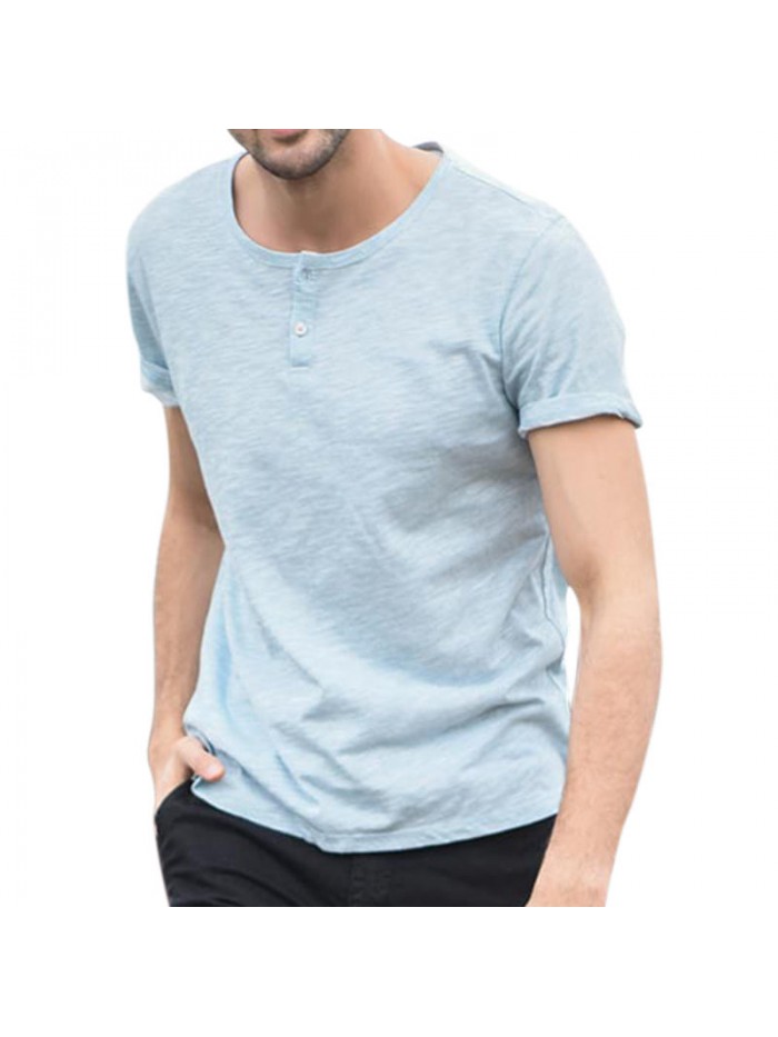 Button decorated o collar casual T-shirt