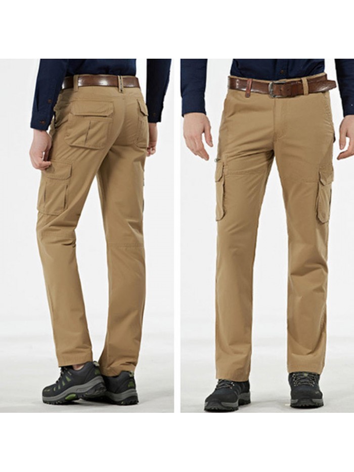 Men's Casual Multi Pockets Cotton Thick Solid Color Zipper Fly Straight Leg Pants